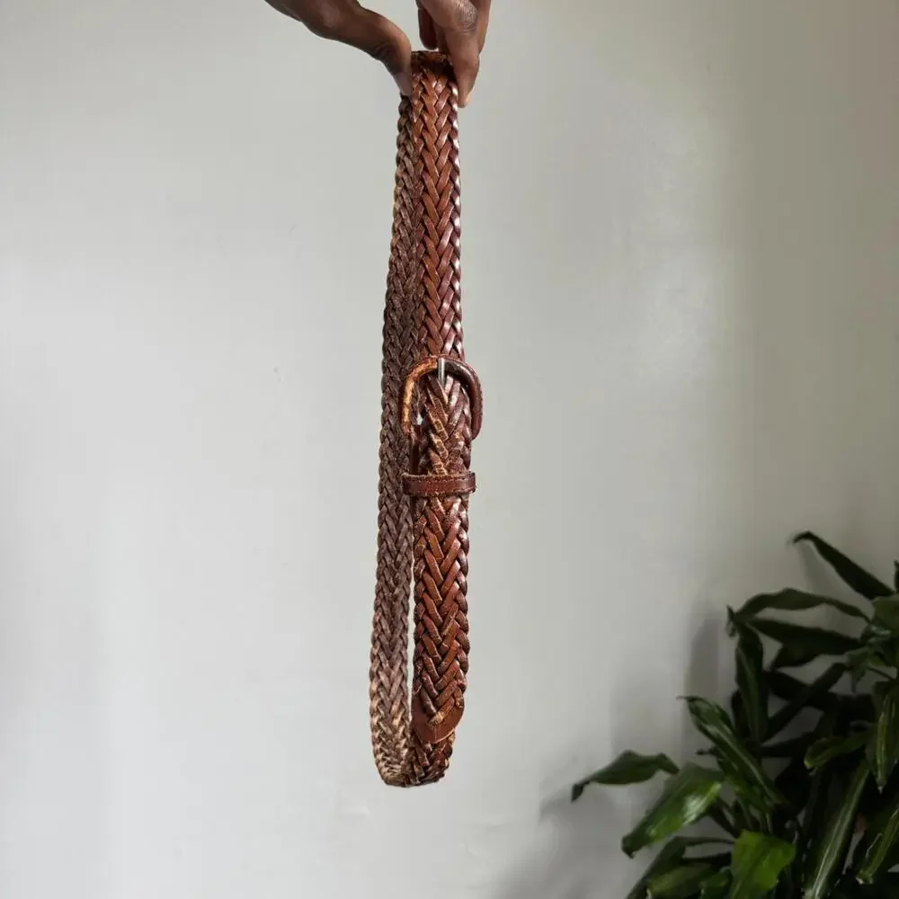 Vintage boho‎ Braided brown minimalist preppy leather belt size 36